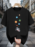Men's T-Shirt Playful Floating Planets With Cartoon Astronaut Exploring The Cosmos