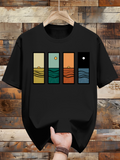 Men's T-Shirt Abstract Geometric Sunrise Scenery With Colorful Minimalist Panels Landscape