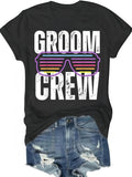 Women's T-Shirt Groom Crew Neon Vintage Sunglasses With Retro Textured Letters T Shirt