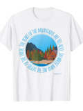 Men's T-Shirt The Peaks Of The Mountains With Autumn Colored Pine Trees Near A Cabin