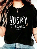 Women's T-Shirt Husky Mama With Cute Paw Print And Heart Graphic