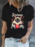 Women's T-Shirt Siamese Mom With Heart Surrounded By Cute Cartoon Cat