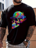 Men's T-Shirt Vivid Painted Neon Swirls With Intense Contrast And Colorful Skull