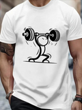 Men's T-Shirt Minimalist Weightlifting Cartoon With Bold Barbell Stickman Athlete