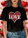 Women's T-Shirt Love Lettering Over Red Heart Graphic With Shading Effects Heart