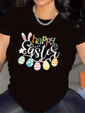 Women's T-Shirt Happy Easter With Colorful Eggs And Bunny Ears Surrounded By Festive Holiday Spirit