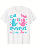 Men's T-Shirt Blue Or Pink Handprints With Baby Feet And Loving Hearts Papa