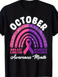 Men's T-Shirt October Pink And Purple Ribbon With Motivational Awareness Rainbow
