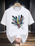 Men's T-Shirt Delicate Watercolor Painting With Multicolored Feathers Blended On White Feather