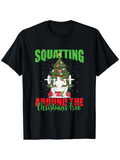 Men's T-Shirt Squatting Around The Christmas Tree With Barbell Under Holiday Lights Christmas Tree