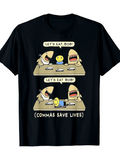 Men's T-Shirt Lets Eat Bob Cartoon Sharks With Tableware And Funny Text