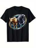 Men's T-Shirt Golden Bull And Silver Bear Amid City Night Skyline