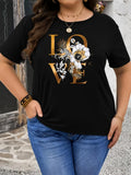 Women's T-Shirt Golden Letters With Elegant Flowers And Botanical Accents Love