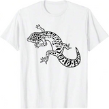 Men's T-Shirt Hand Drawn Black Spotted Reptile Art Among White Space Lizard