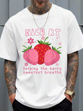 Men's T-Shirt Helping The Berry Sweetest Breathe With Whimsical Flowers And Ripe Strawberries Fruit