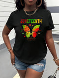 Women's T-Shirt Juneteenth Colorful Butterfly With Vibrant Wings Among Scattered Stars