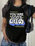 Women's T-Shirt You Are Gods Child With Blue Accents Surrounded By Golden Stars Text