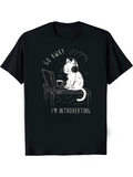 Men's T-Shirt Go Away Im Introverting White Cat With Headphones Sitting Beside Laptop Mug Table