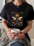 Women's T-Shirt Golden Radiance Surrounded By Blossoming Flowers With Mystical Bee