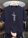 Men's T-Shirt Faithful Message With Minimal Lettering Religious Jesus Cross