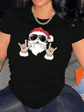 Women's T-Shirt Cool Santa Claus With Sunglasses Beard And Santa Hat Hands