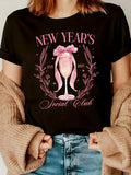 Women's T-Shirt New Years Social Club Ribbon Laurel Leaves Champagne Glass