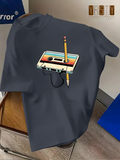 Men's T-Shirt Retro Style Cassette Tape With Yellow Pencil Illustration