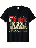 Men's T-Shirt Most Likely To Spoil The Grandkids With Festive Holiday Lights And Snowflakes Black T Shirt