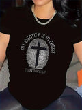 Women's T-Shirt My Identity Is In Christ Fingerprint And Cross Centerpiece Christian Verse