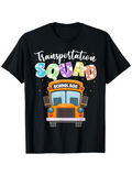 Men's T-Shirt Transportation Squad With Bright Colorful Letters And Friendly Cartoon School Bus