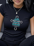 Women's T-Shirt I Give Thanks With Overcome Spirit And Hope Cross