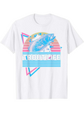 Men's T-Shirt Trout Life Geometric Retro Pink Blue Sunset With Leaping Trout