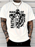 Men's T-Shirt Man Of Faith Artistic Lion Portrait And Cross Design Lion