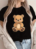 Women's T-Shirt Gentle Brown Fur With Cute Smiling Face Sitting Baby Bear