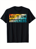 Men's T-Shirt Autism Awareness Color Block Letters With Educational Inspiration Banner