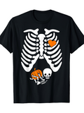 Men's T-Shirt Playful Halloween Halloween Pumpkin Skeleton With Funny Baby Skeleton