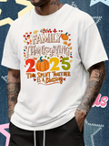 Men's T-Shirt Family Thanksgiving 2025 Autumn Leaves And Pumpkins Celebration T Shirt