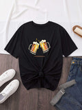 Women's T-Shirt Foaming Golden Beer Splashing With Cheers Under Party Night Beer Mug