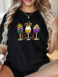 Women's T-Shirt Colorful Party Drinks With Carnival Masks And Glitter Wine Glasses