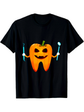 Men's T-Shirt Funny Pumpkin Tooth With Dental Tools Halloween Tooth