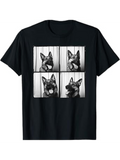 Men's T-Shirt Four Panel Black And White Playful Dog Portrait TShirt