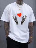 Men's T-Shirt Red Heart Floating Above Outstretched Human Hands