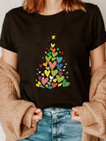 Women's T-Shirt Layered Multicolored Hearts Forming A Christmas Tree Shape