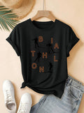 Women's T-Shirt Outlined Blocks With Silhouettes Of Athletes Practicing Winter Biathlon