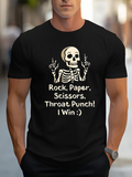 Men's T-Shirt Rock Paper Scissors Skeleton With Playful Gesture And Bold Typography