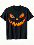 Men's T-Shirt Glowing Orange Light With Fierce Eyes Creepy Halloween Pumpkin Face