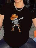 Women's T-Shirt Dabbing Skeleton Wearing Brown Cowboy Boots And Hat