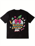 Men's T-Shirt Colorful School Tools With Open Book Surrounded By Playful Kindergarten Apple