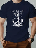 Men's T-Shirt Seagulls Flying Over Rusted Marine Anchor And Splashing Waves Anchor