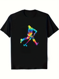 Men's T-Shirt Vivid Rainbow Tie Dye Player Swinging Hockey Stick